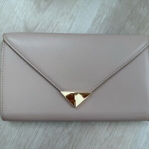 Elegant Taupe Clutch with Gold Accent